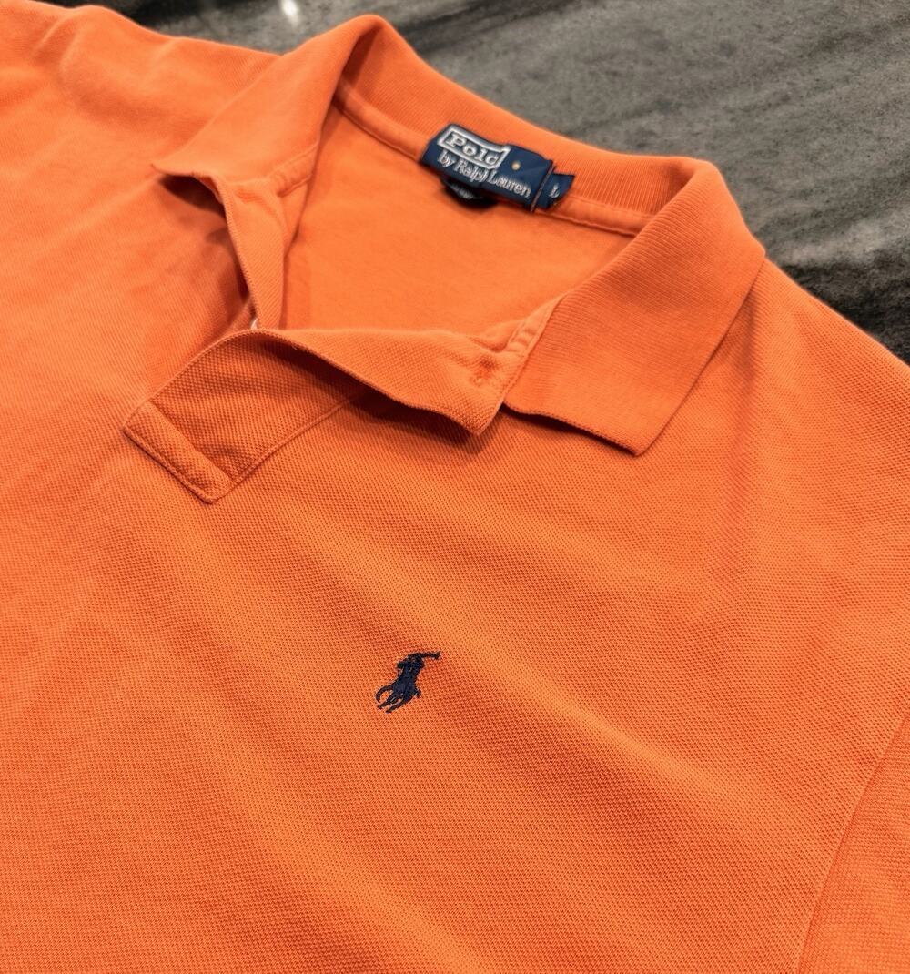 Polo Ralph Lauren Orange Mesh Polo Shirt Large Blue Pony Classic Fit